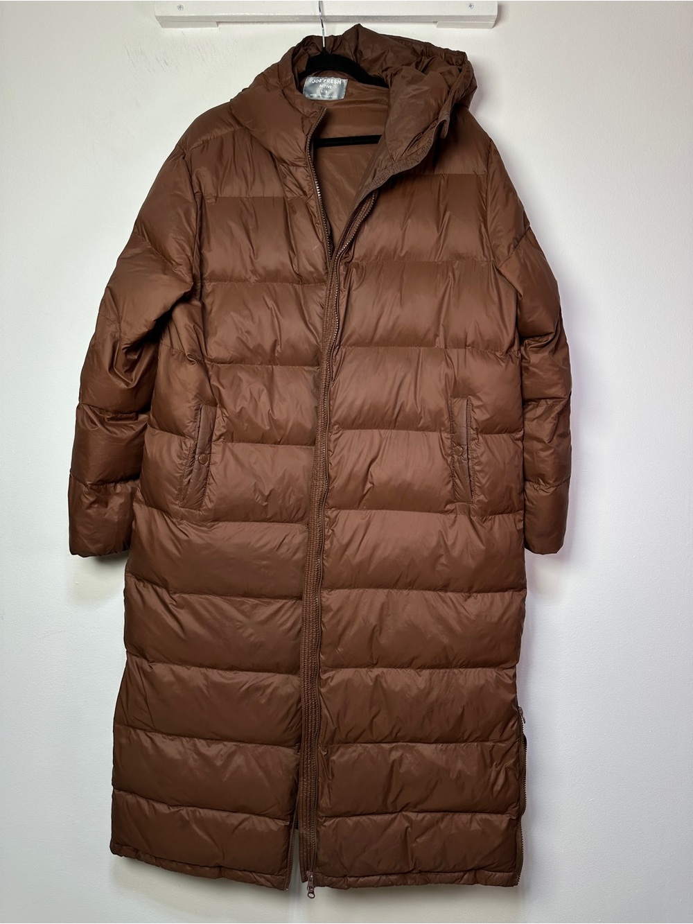 Joe Fresh Active Long Puffer Coat Hooded Dark Chocolate Brown Size L
